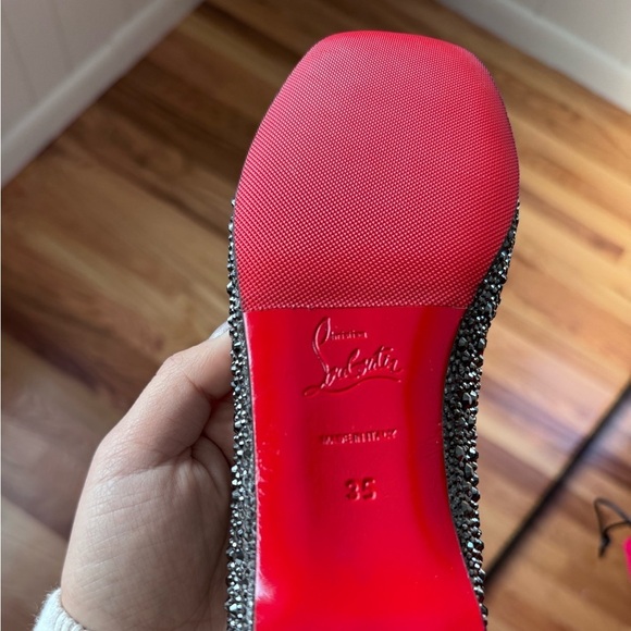 New Christian Louboutin Black Strass Leather Gozul Ballet Flats 35 - Picture 13 of 13